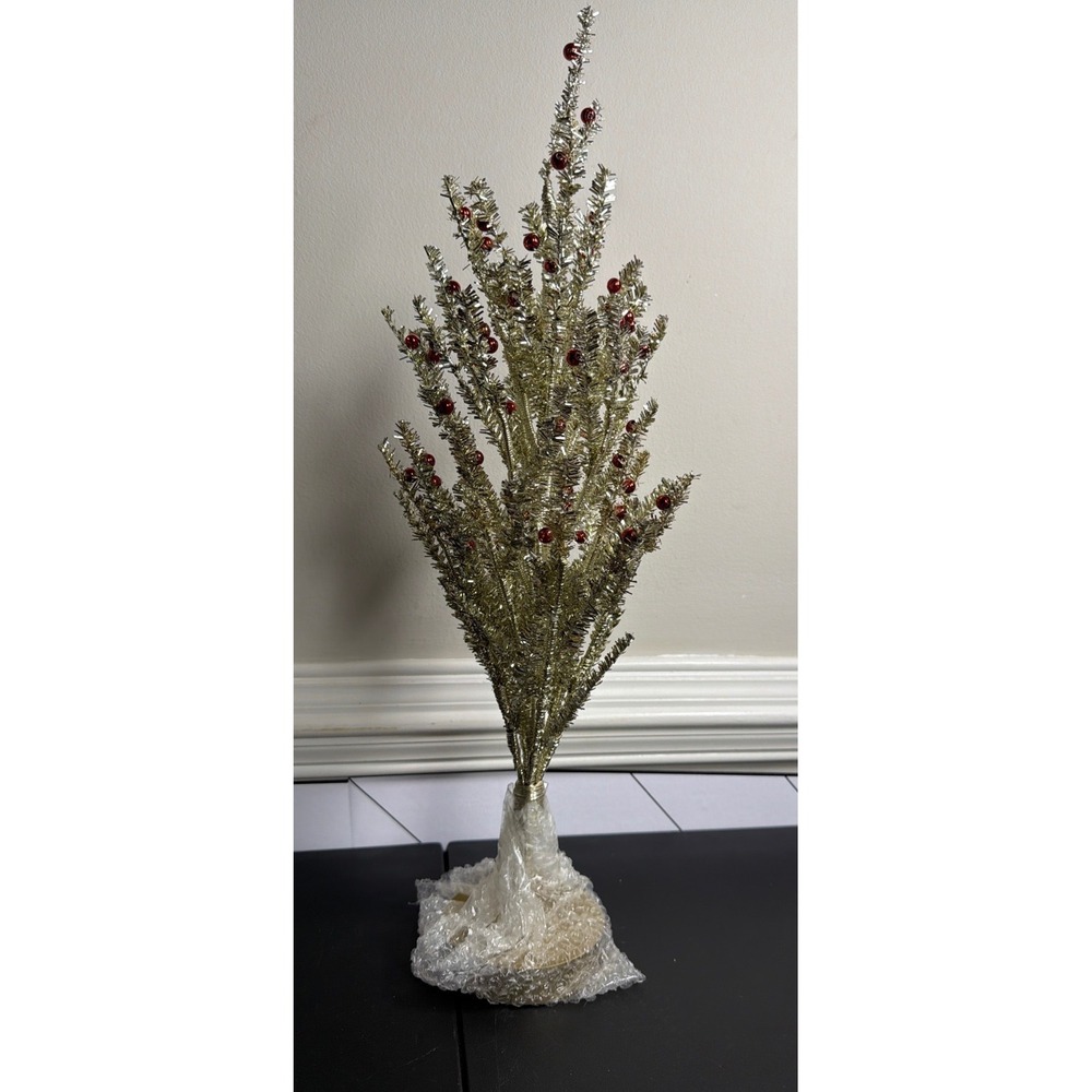 New Target Tinsel Tree Christmas Decor 24in Gold Red Mid Century Modern Style